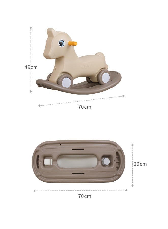 CityRiya-Long Baby Rocking Horse, Toddler Balance Bike, Baby Toys Ride Racer for 1-3 Years, 2 in 1 Kids Ride on Toys for Boys & Girls Child, Infant Push Bicycle Training Walker (Khaki) - Image 5