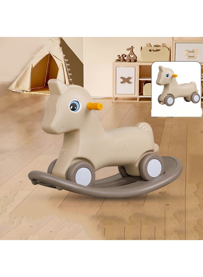 CityRiya-Long Baby Rocking Horse, Toddler Balance Bike, Baby Toys Ride Racer for 1-3 Years, 2 in 1 Kids Ride on Toys for Boys & Girls Child, Infant Push Bicycle Training Walker (Khaki) - Image 3