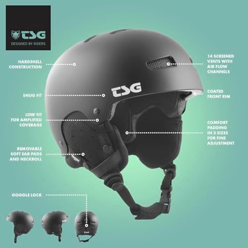 TSG - Gravity Dual Certified Snowboard & Ski Helmet - Hardshell Protection, Tuned, Snug Fit Comfort, Low Fit Coverage, 14 Vents, Adjustable Paddings, Ear Pads, Goggle Lock, Black, S/M - Image 5