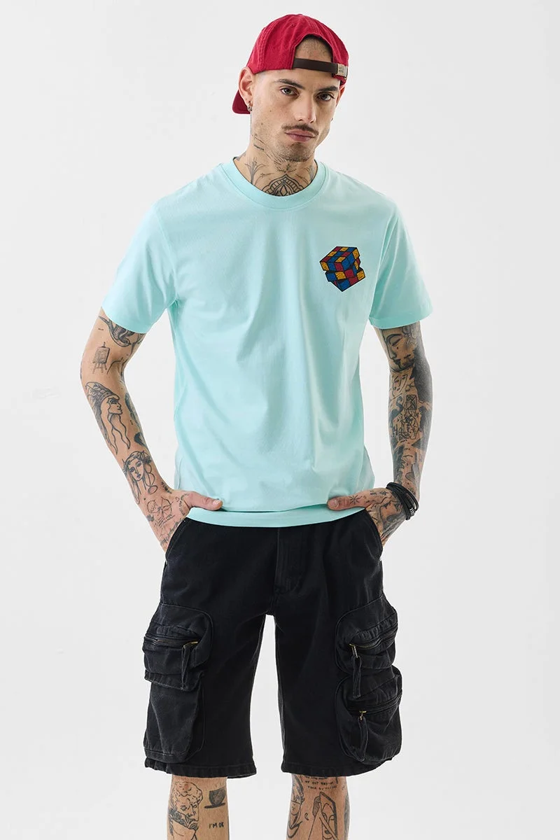 سنيتش Light Blue Graphic Half Sleeve Slim Fit T-Shirt