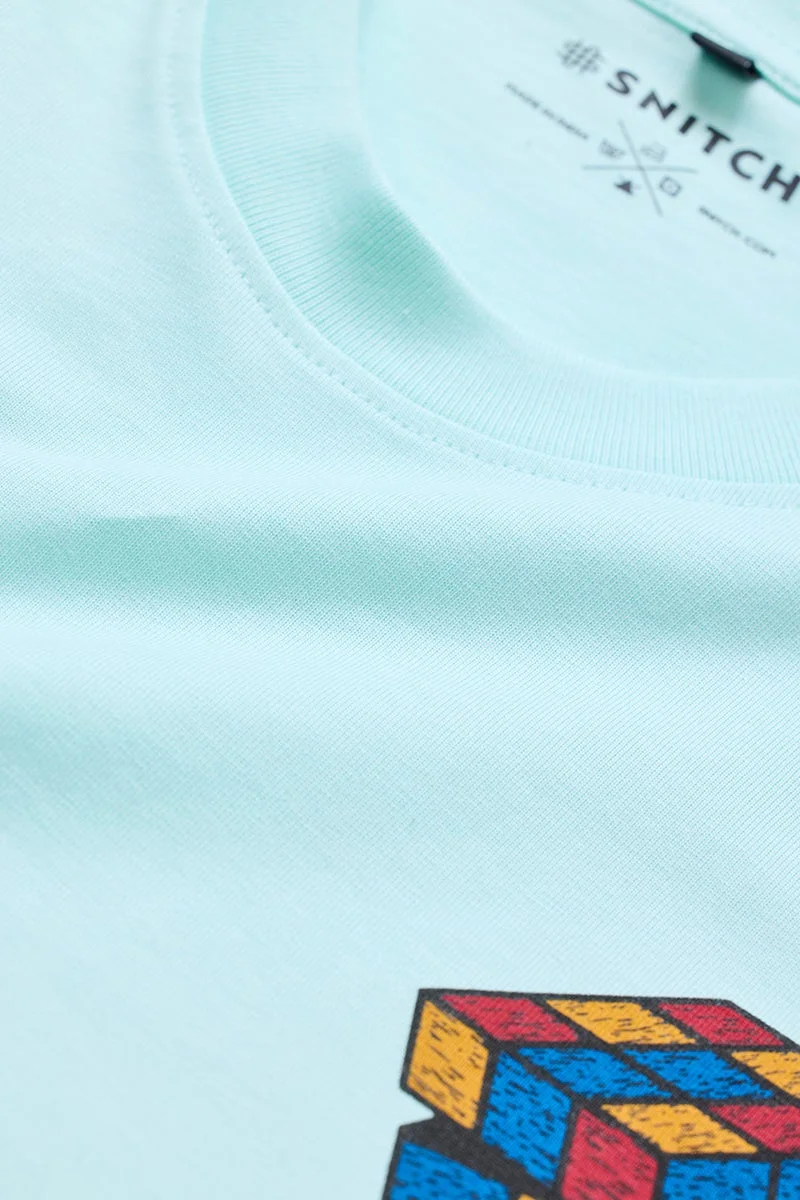سنيتش Light Blue Graphic Half Sleeve Slim Fit T-Shirt