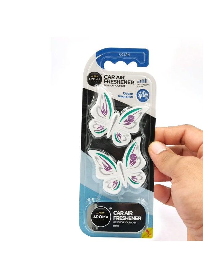 أروما معطر جو للسيارة من أروما برائحة الفراشة والمحيط، مشبك تثبيت، رائحة منعشة تدوم طويلاً، عطر زخرفي لفتحات التهوية، مقاوم للانسكاب، مناسب لمنافذ الهواء - Image 3