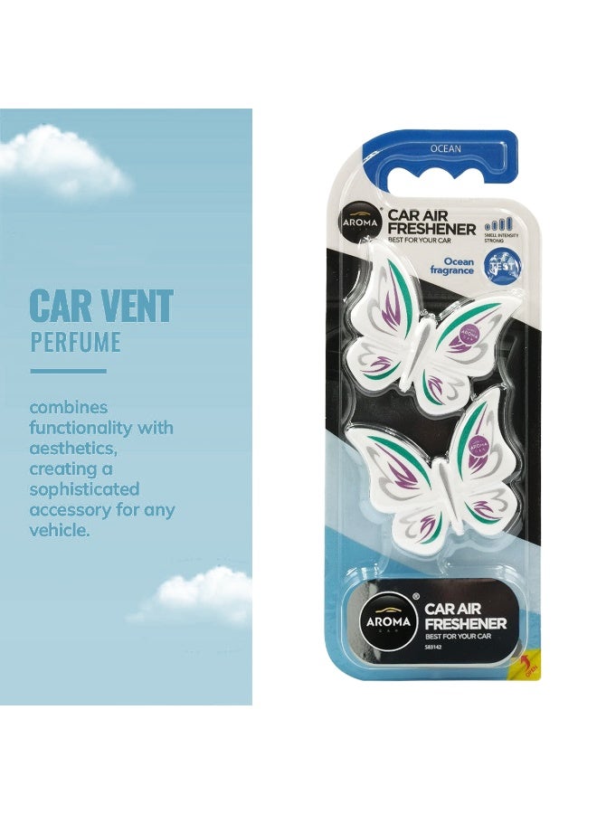 أروما معطر جو للسيارة من أروما برائحة الفراشة والمحيط، مشبك تثبيت، رائحة منعشة تدوم طويلاً، عطر زخرفي لفتحات التهوية، مقاوم للانسكاب، مناسب لمنافذ الهواء - Image 4