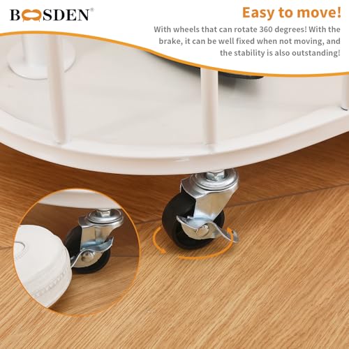 BOOSDEN Metal Clothing Rack with Wheels, Rolling Clothes Racks for Hanging Clothes, Standing Garment Rack with Storage Shelf and 4 Hooks, Clothes Hanger Racks for Bedroom, Closet, Living-room, White - Image 3