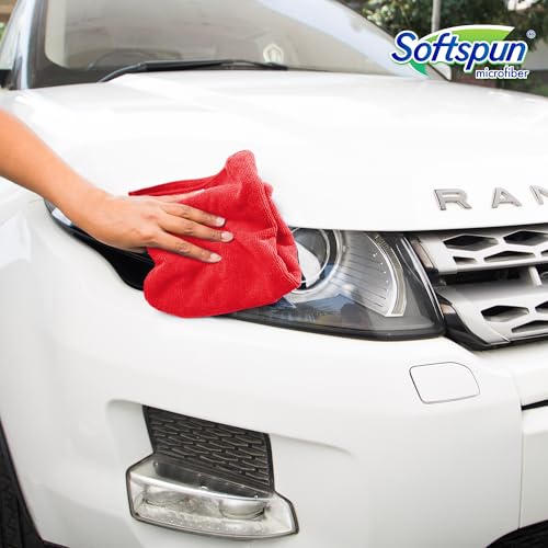 SOFTSPUN Microfiber Cloth - 2 pcs - 30x30 cms - 340 GSM Red - Thick Lint & Streak-Free Multipurpose Cloths - Automotive Microfibre Towels for Car Bike Cleaning Polishing Washing & Detailing - Image 3