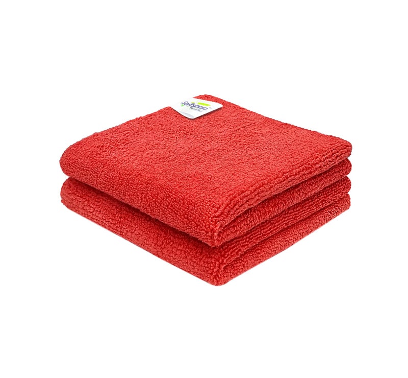 SOFTSPUN Microfiber Cloth - 2 pcs - 30x30 cms - 340 GSM Red - Thick Lint & Streak-Free Multipurpose Cloths - Automotive Microfibre Towels for Car Bike Cleaning Polishing Washing & Detailing - Image 1