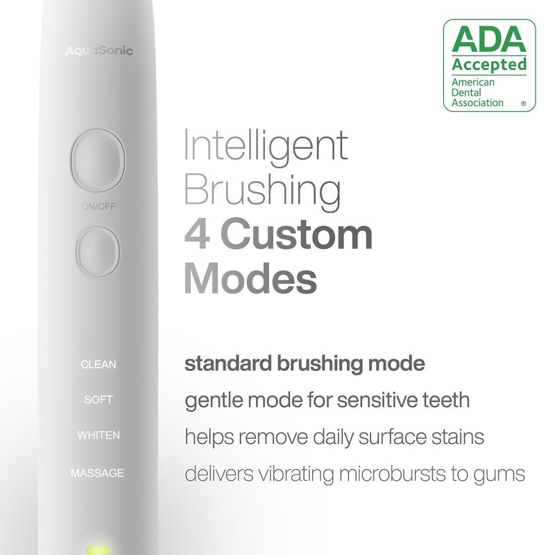 Aquasonic Vibe Series Ultra-Whitening Toothbrush – ADA Accepted Electric Toothbrush - 8 Brush Heads & Travel Case – 40,000 VPM Motor & Wireless Charging - 4 Modes w Smart Timer – Optic White - Image 4
