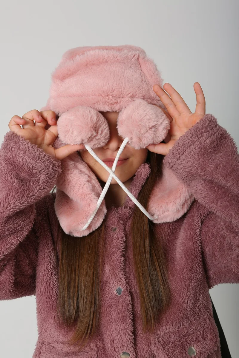 REMSA Children's Furry Earmuff Plush Hat Rkş-Ç-04 Pink