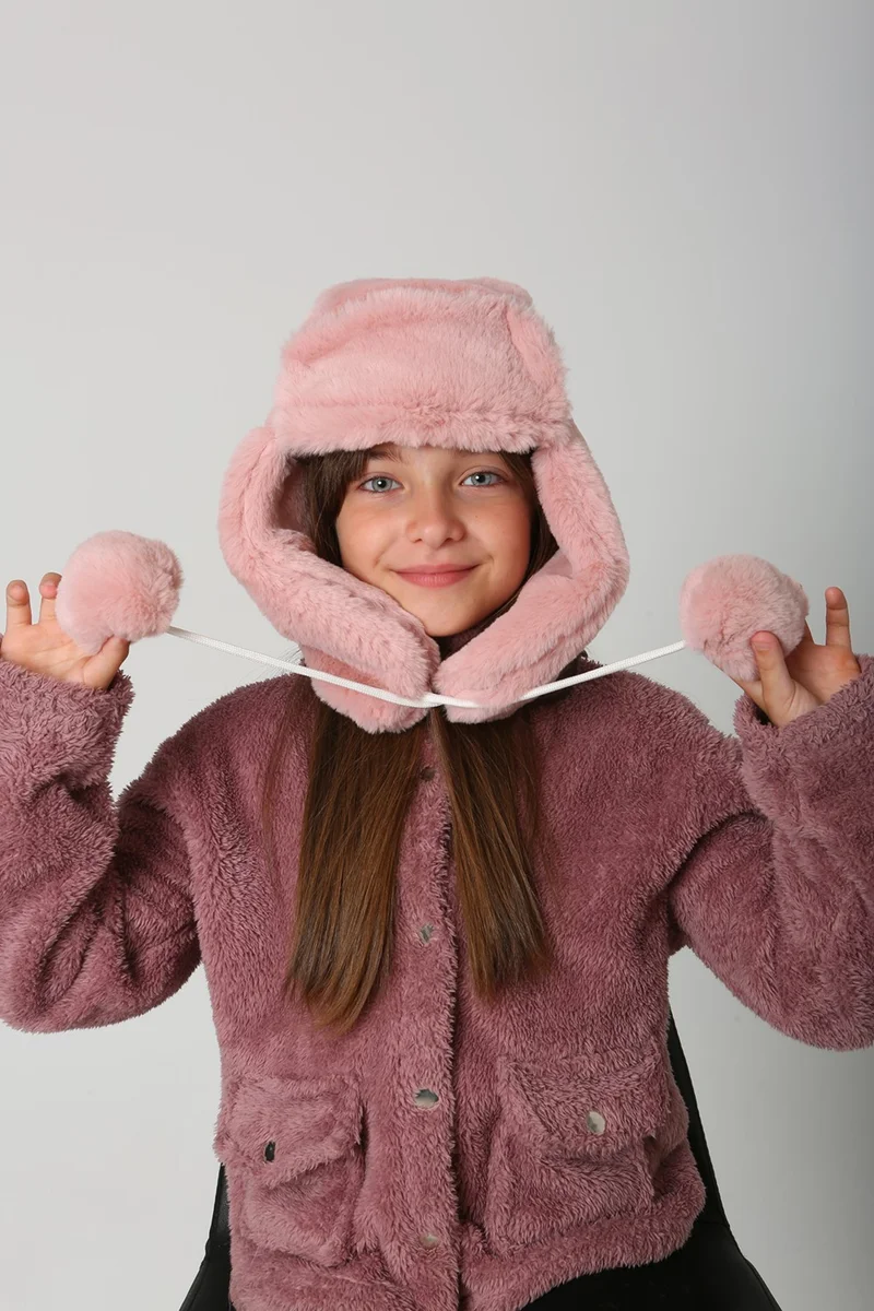 REMSA Children's Furry Earmuff Plush Hat Rkş-Ç-04 Pink