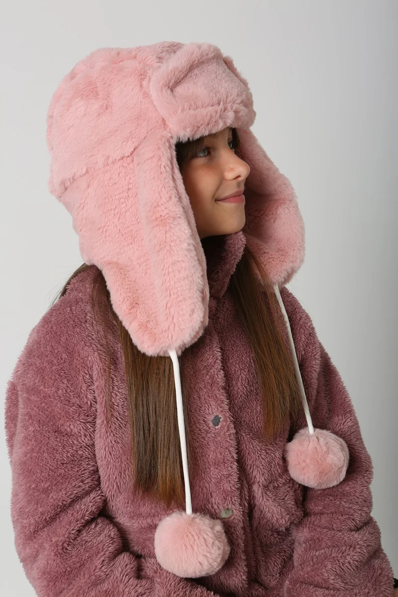 REMSA Children's Furry Earmuff Plush Hat Rkş-Ç-04 Pink