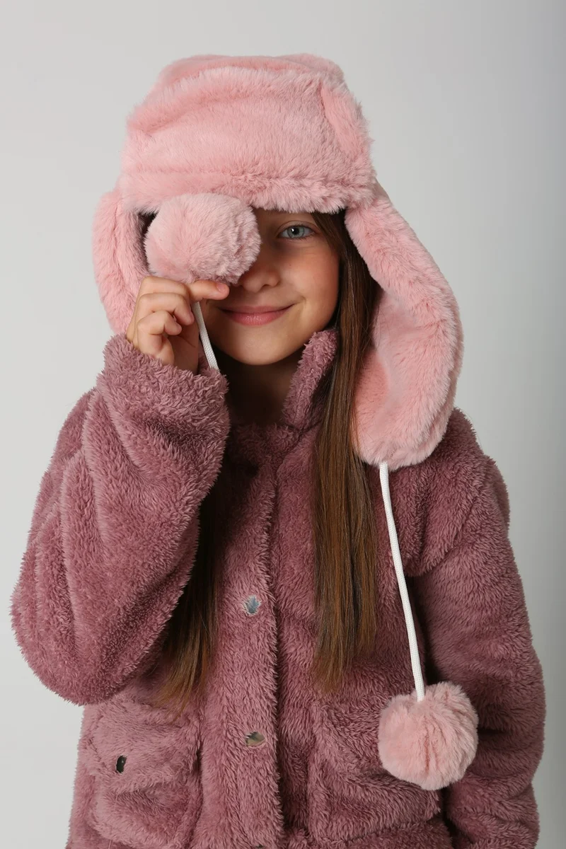 REMSA Children's Furry Earmuff Plush Hat Rkş-Ç-04 Pink