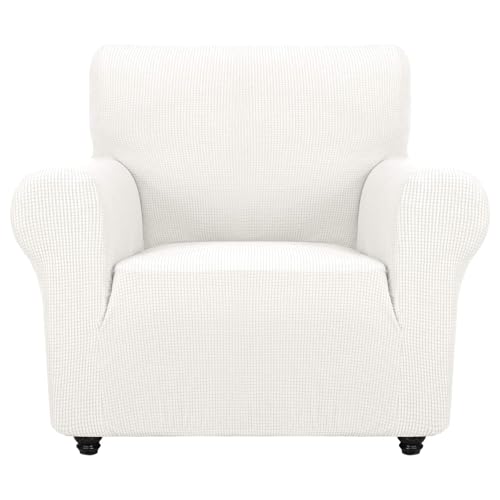 ZNSAYOTX Super Stretch Chair Slipcover Universal Sofa Chair Covers for Living Room Dogs Pet Furniture Protector Spandex Armchair Slipcovers with Anti Slip Foam Sticks White Chair