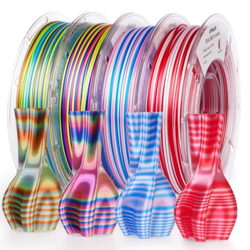 AMOLEN Silk 3D Printer Filament PLA Bundle, Shiny Multicolor Rainbow Filament Pack, Fast Color Change PLA 1.75mm 3D Printing Filament for Most FDM 3D Printer, 200g X 4 Spools - Image 1