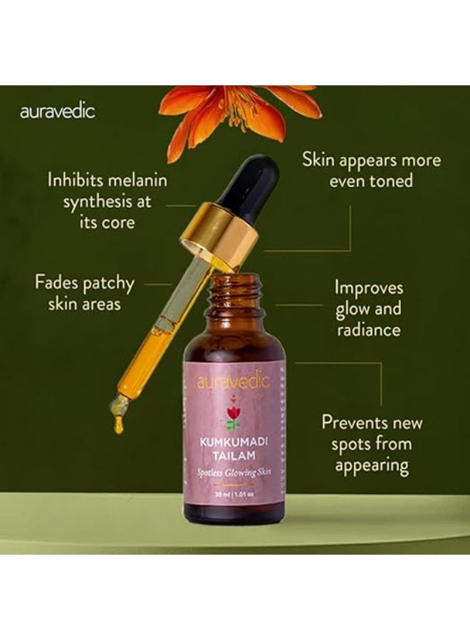 Auravedic Kumkumadi Tailam Face Oil 30 ml Kumkumadi oil for Face Serum for Glowing Skin Brightening Radiant Youthful Glow - Image 3