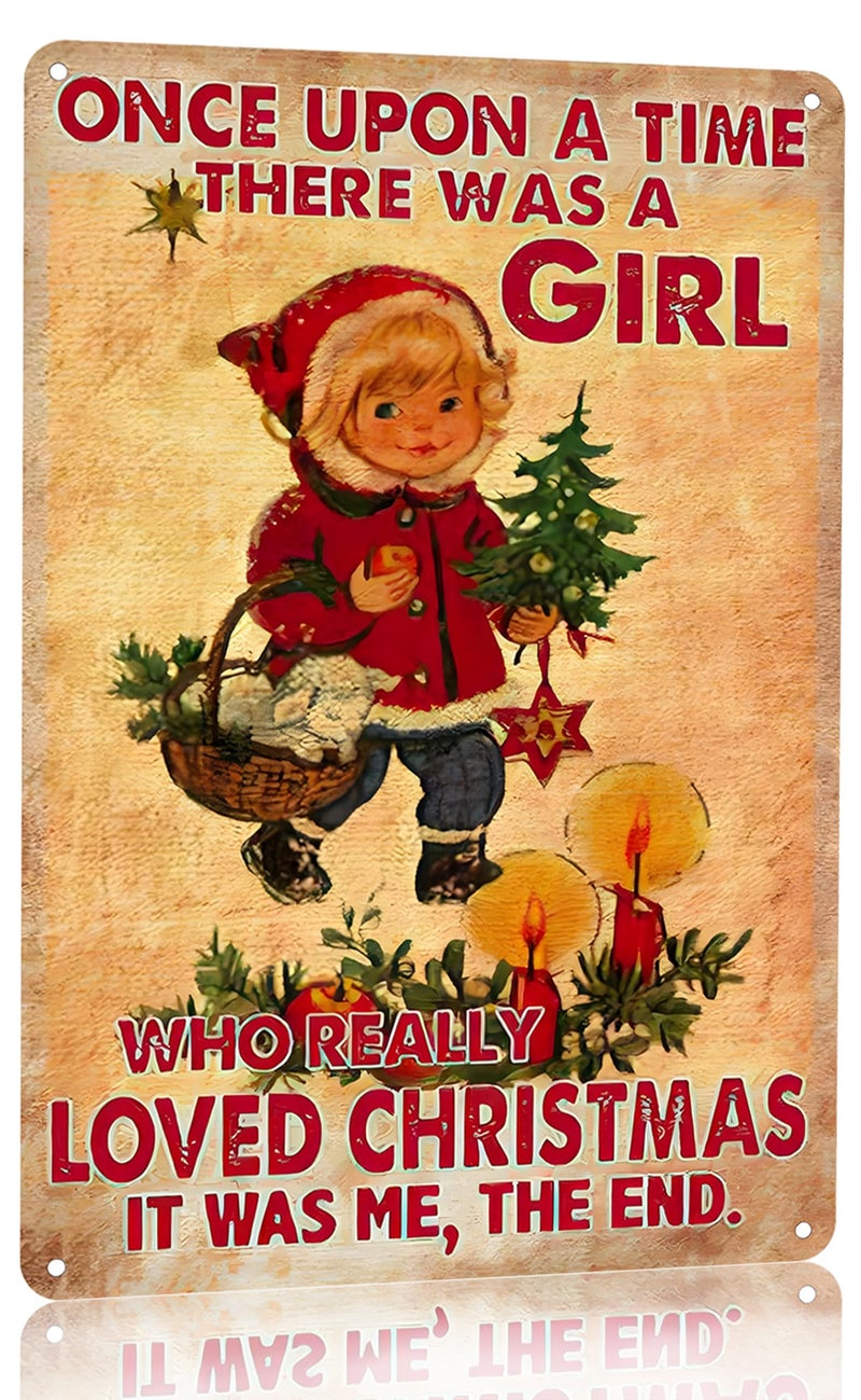 Joyline Rustic Christmas Decor Women Girls Gift Just A Girl Who Loved Christmas Funny Tin Sign for Home Farmhouse Kicthen Bedroom She Shed Wall Decor 8 x 12 inches (3242) - Image 1