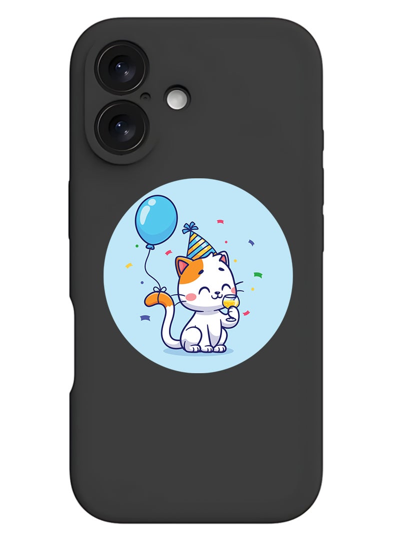 Theodor Protective Slim Fit Case Liquid Silicone Cover with Full Body Protection Anti-Scratch Shockproof Case For Apple iPhone 17 (Black) Cute Cat Birthday - Image 1