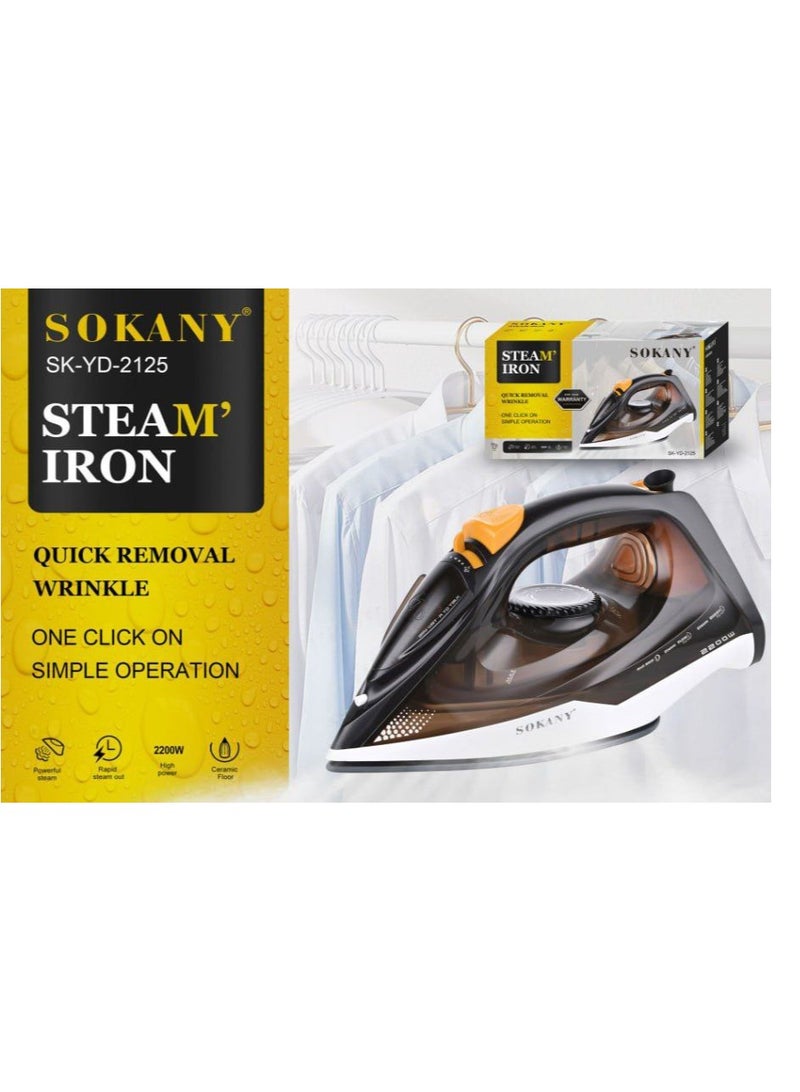 sokany Sokany 2200W Steam Iron with 420ml Water Tank with Removable Soleplate for Quick Ironing and Straightening from Creases Ceramic soleplate. .Steam control Anti-limescale Anti-drip feature prevents water leakage at any temperature setting to avoid unwanted dripping. Non-slip handle for easy operation and a comfortable grip, and the soleplate can remain on the iron Anti-limescale and self-cleaning systems keep the iron free of calcium (SK_YD_2125 - Image 1