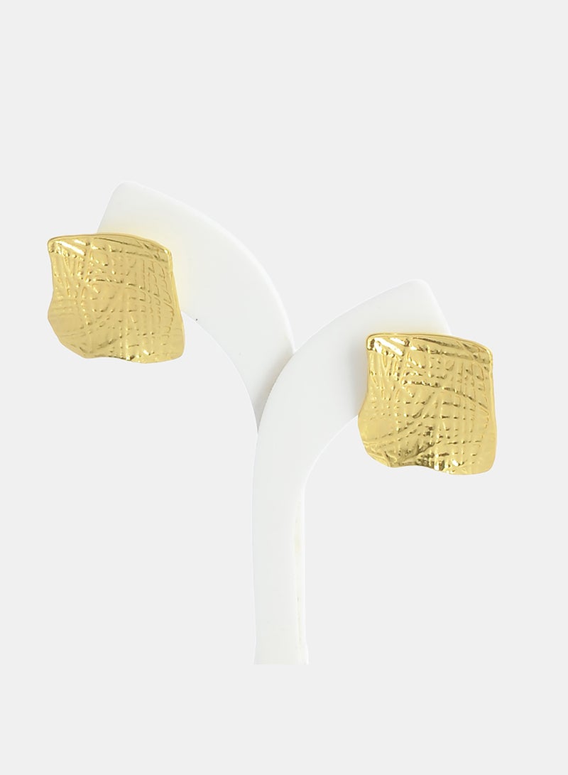 Akher el Ankoud Large, Square-Shaped Hammered Earring With A Screw-In Design - Earrings Adorned With Raised Patterns And Irregular Edges. - Image 1