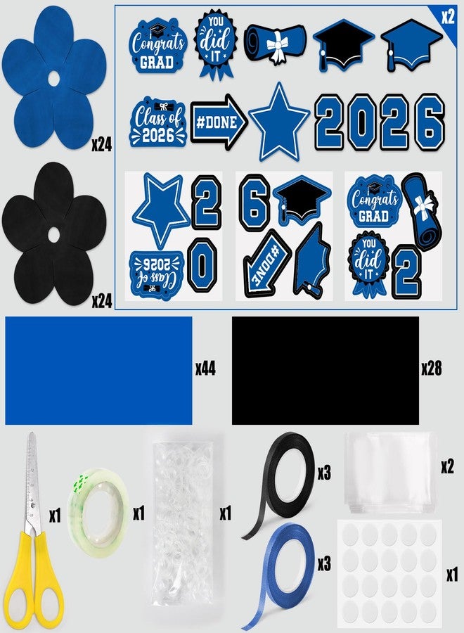 Levfla Graduation Money Lei, Class of 2026 Candy Lei Kit with DIY Flower Sticker Pieces, Congrats Senior High School College Grad Party Supplies Blue & Black Set of 6 No Money Included - Image 3
