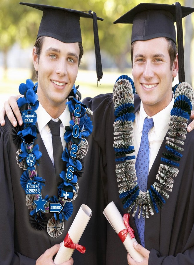 Levfla Graduation Money Lei, Class of 2026 Candy Lei Kit with DIY Flower Sticker Pieces, Congrats Senior High School College Grad Party Supplies Blue & Black Set of 6 No Money Included - Image 4