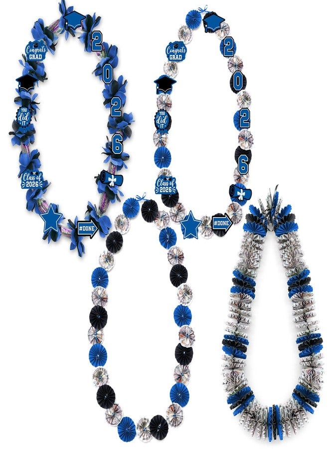 Levfla Graduation Money Lei, Class of 2026 Candy Lei Kit with DIY Flower Sticker Pieces, Congrats Senior High School College Grad Party Supplies Blue & Black Set of 6 No Money Included - Image 1