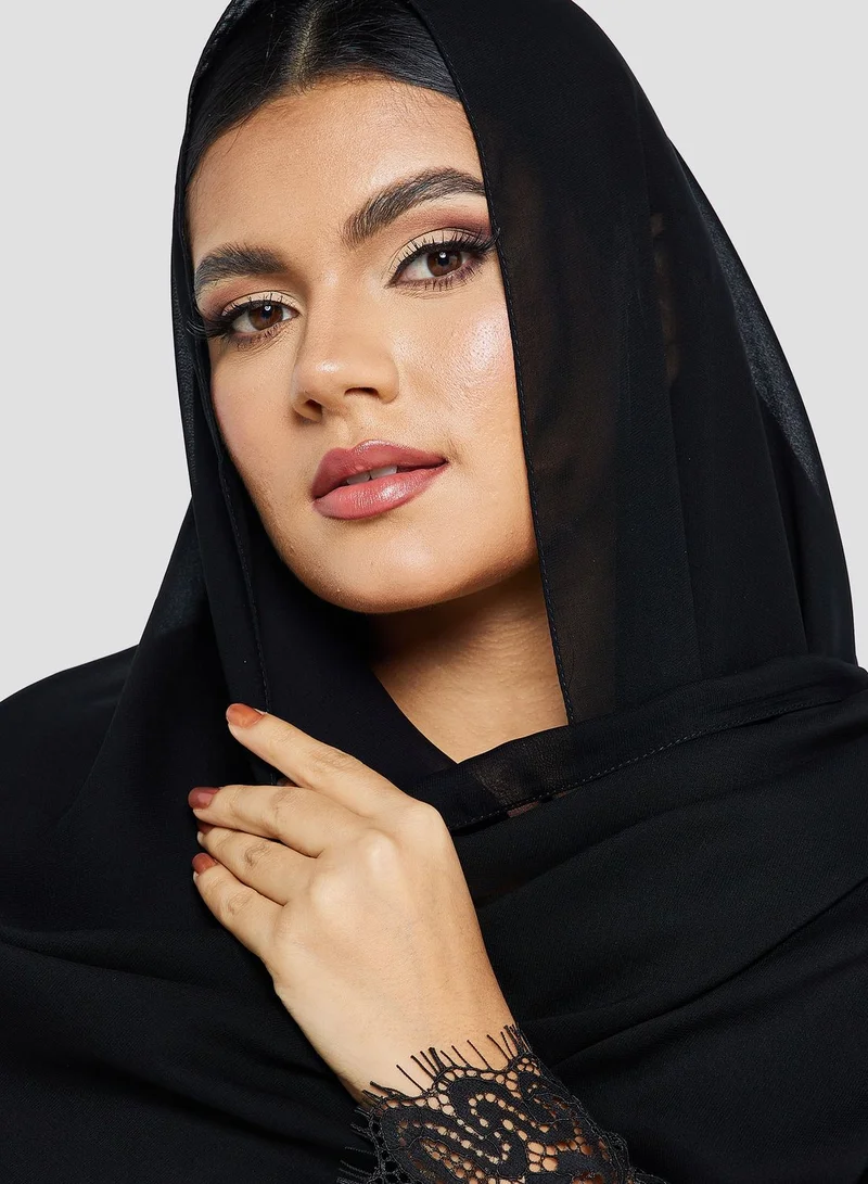 Khizana Lace Trim Abaya With Sheila