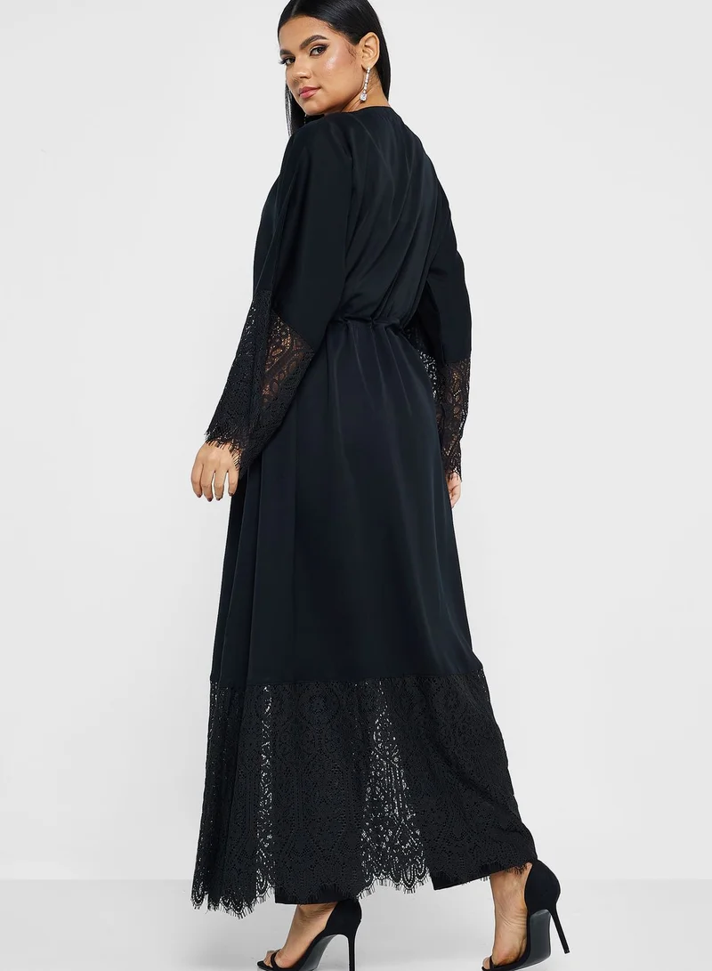 Khizana Lace Trim Abaya With Sheila