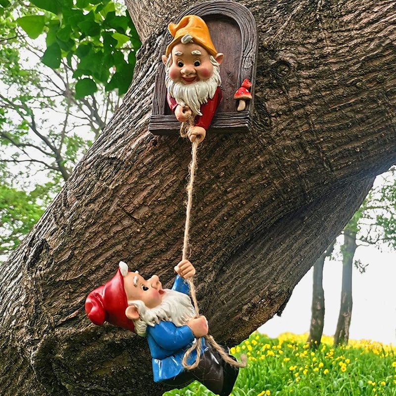Gojoquanzhou Gojoquanzhou Climbing Rope Fairy Garden Gnomes Statue  Resin Garden Gnome Tree Hugger Outdoor Decor Accessories Special Garden Statues Sculptures Outside Decorations for Patio Yard Lawn Porch