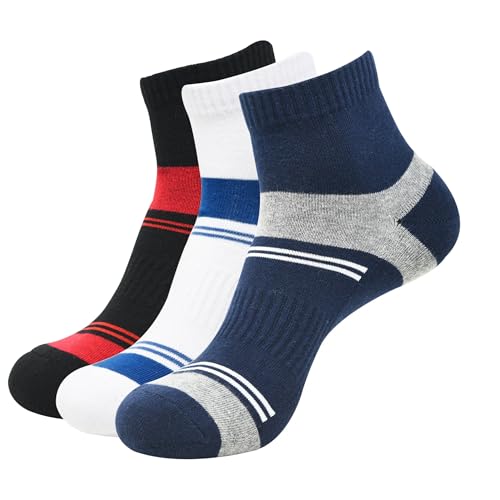 UNAAR Men Cotton Blend Ankle Length Powerfit Socks - Athletic, Featuring Cushioned Support And Arch Fit For Active Lifestyles - Pack Of 3, Assorted - Image 1