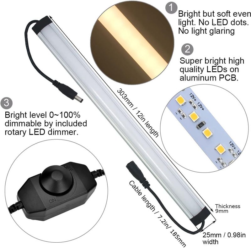 Litever Under Cabinet LED Lighting Kit Plug in or Hardwired, 6 pcs 12 Inches Light Strips, 2000 Lumen, Super Bright, for Kitchen Counter, Closet, Shelf Lights, 31W, Warm White (6 Bars) - Image 4