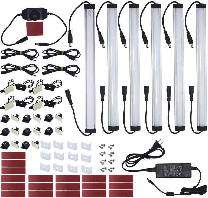 Litever Under Cabinet LED Lighting Kit Plug in or Hardwired, 6 pcs 12 Inches Light Strips, 2000 Lumen, Super Bright, for Kitchen Counter, Closet, Shelf Lights, 31W, Warm White (6 Bars) - Image 1