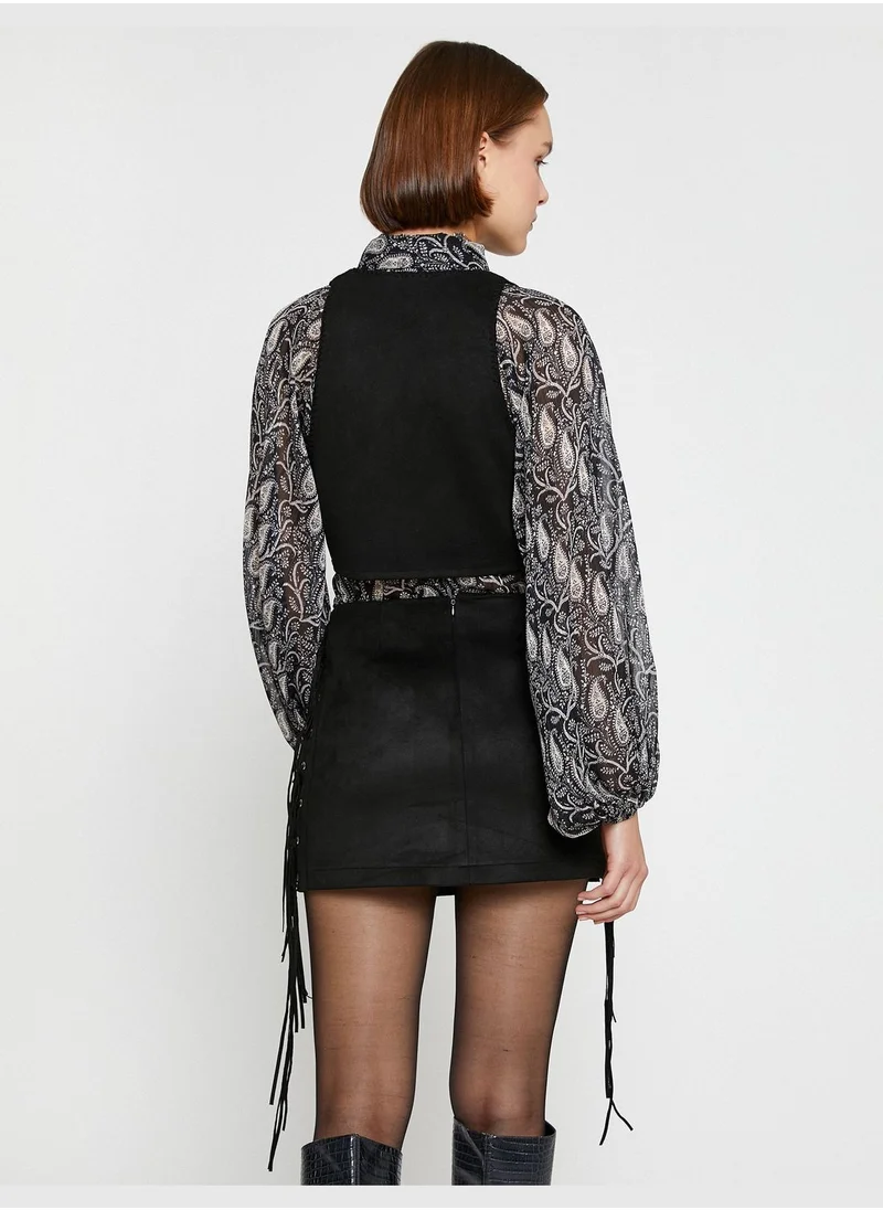 كوتون Crochet Detail Suede Looking Vest