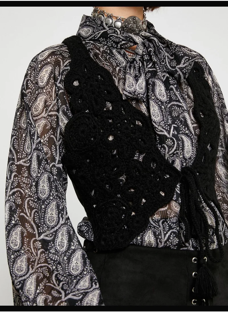 كوتون Crochet Detail Suede Looking Vest