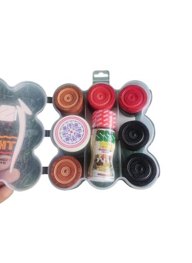 ATCUSA Carrom Board Wooden Coins | Set of 20 Coins 1 Striker 1 Powder 20 Grams Professional Carrom Board Game | Premium Veneer Wood Coins Set Combo - Tounament Grade |  - Image 1