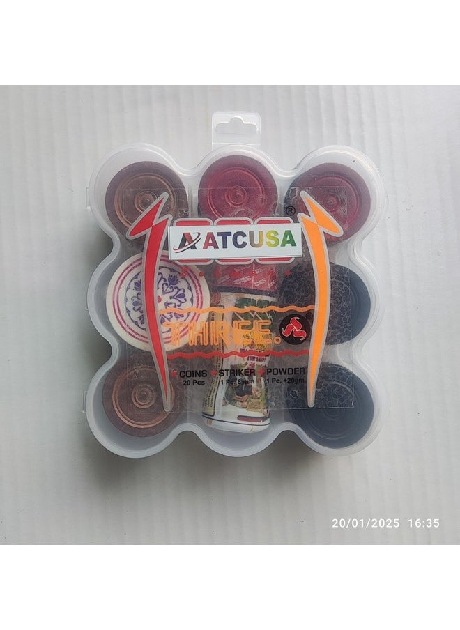 ATCUSA Carrom Board Wooden Coins | Set of 20 Coins 1 Striker 1 Powder 20 Grams Professional Carrom Board Game | Premium Veneer Wood Coins Set Combo - Tounament Grade |  - Image 5