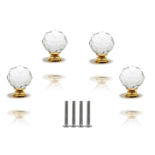 J P Hardware Clear Glass Crystal Cabinet Knobs/Glass Dresser Knobs Pack of 8 (30mm) (Round Gold Knob) - Image 5