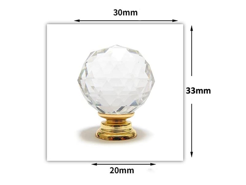 J P Hardware Clear Glass Crystal Cabinet Knobs/Glass Dresser Knobs Pack of 8 (30mm) (Round Gold Knob) - Image 2