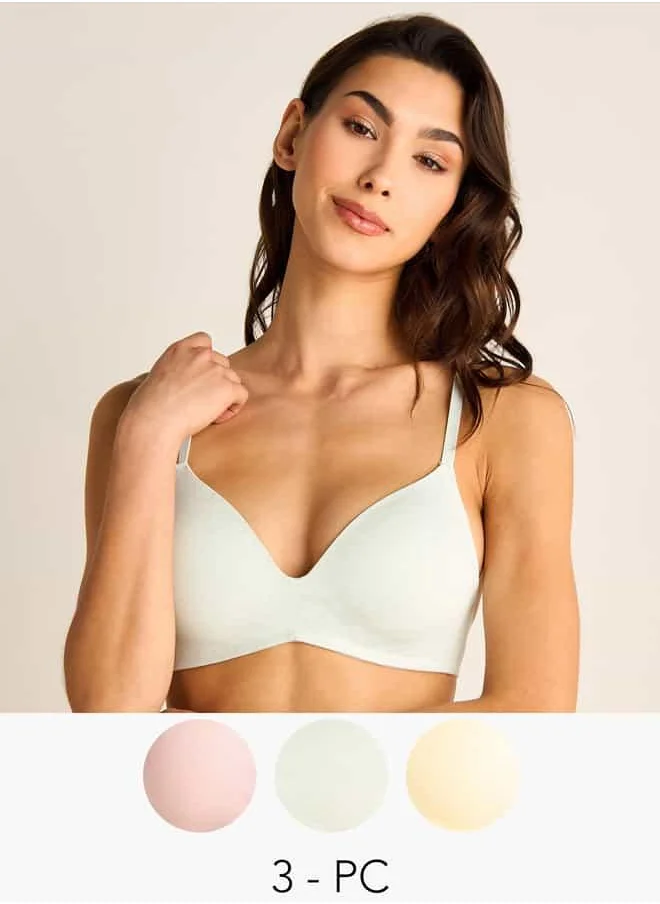 فاف Set of 3 - Adjustable Strap Support Bra with Hook and Eye Closure