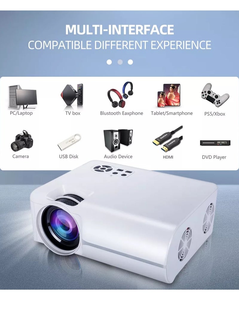 Mini Projector 1280 multipal 720P HD Portable Video Projector for Entertainment Small Outdoor Home Projectors for Movies Videos Games LED Light Resource Efficient Heat Dissipation Silent Fan