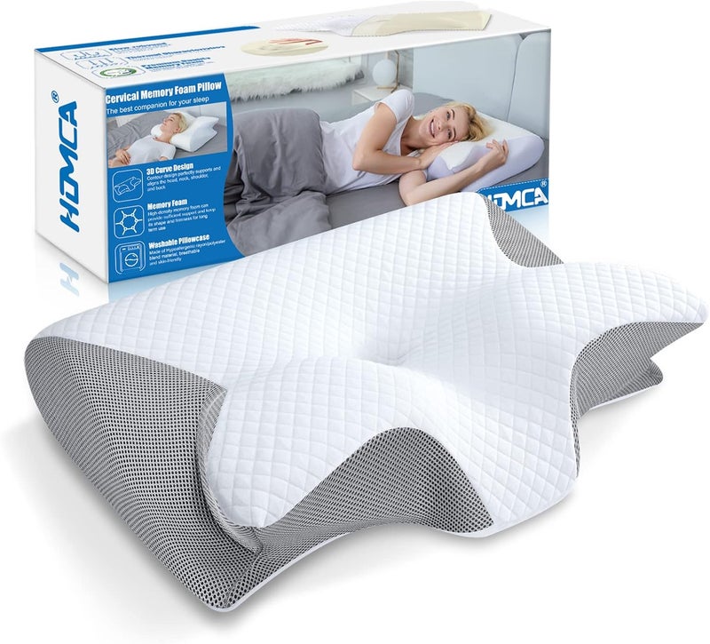 HOMCA Memory Foam Pillow, 2 in 1 Neck Support Pillow for Sleeping, Ergonomic Bed Pillow for Side Back Stomach Sleepers(Gray) - Image 1