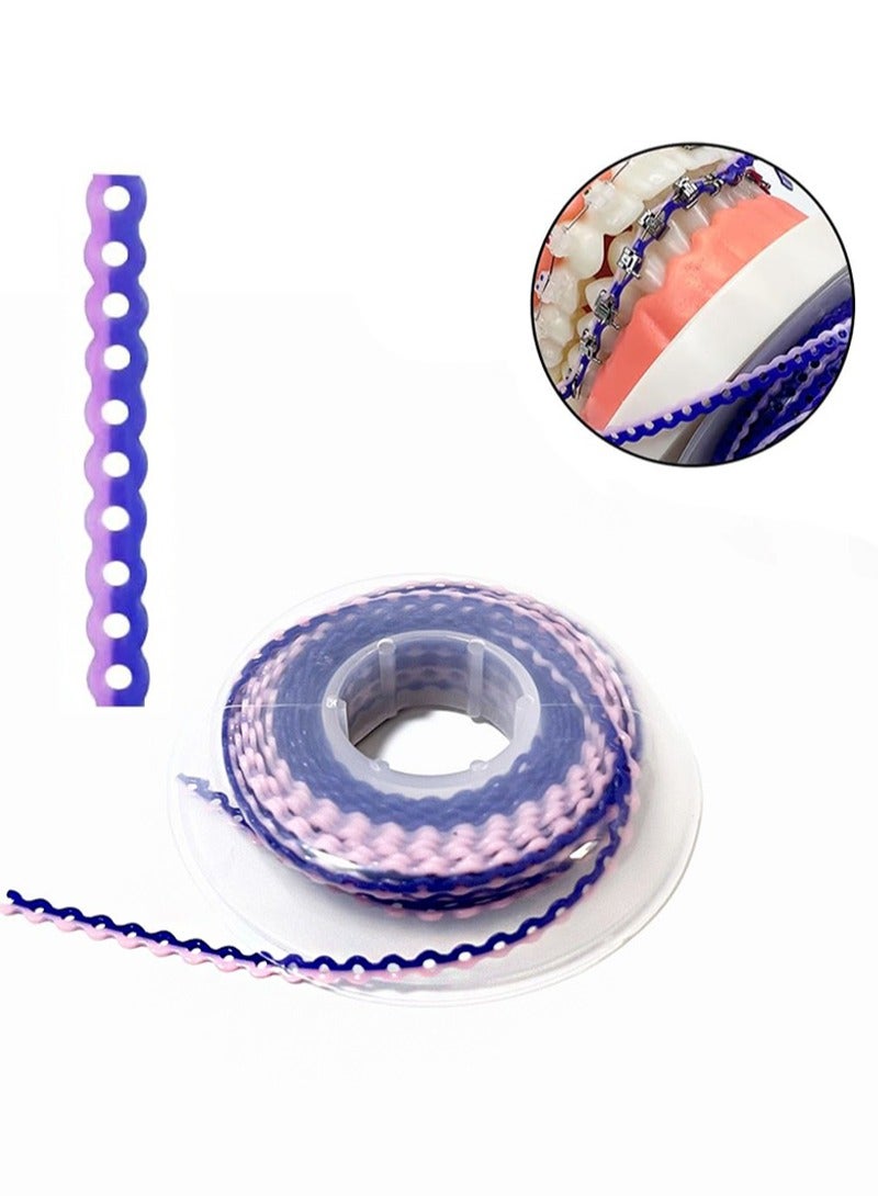 HaLunhi 4.5m Rthodontic Dental Elastic Chain，Dual Colors Color Dental Orthodontic Ultra Rubber Power Chain Elastic Rubber Band for Braces，Continuous（Short Type，Purple+Pink）  - Image 1