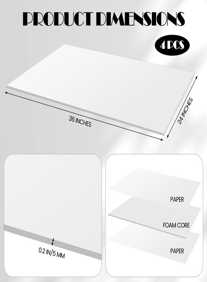 Elcoho 4 Pack White Foam Board, 24 x 36 Inch Acid-Free Foam Core Board, 5mm Thick Double Sided White Poster Boards for Presentation Art Display Office School Projects Crafting Sign Making - Image 2