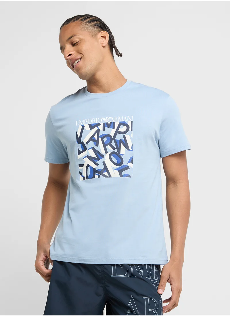 امبوريو ارماني Beachwear Logo Crew Neck T-Shirt