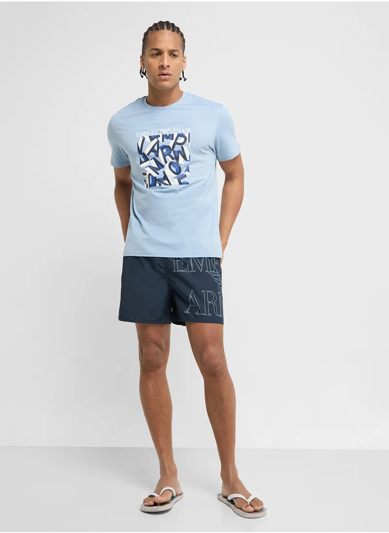 EMPORIO ARMANI Beachwear Logo Crew Neck T-Shirt