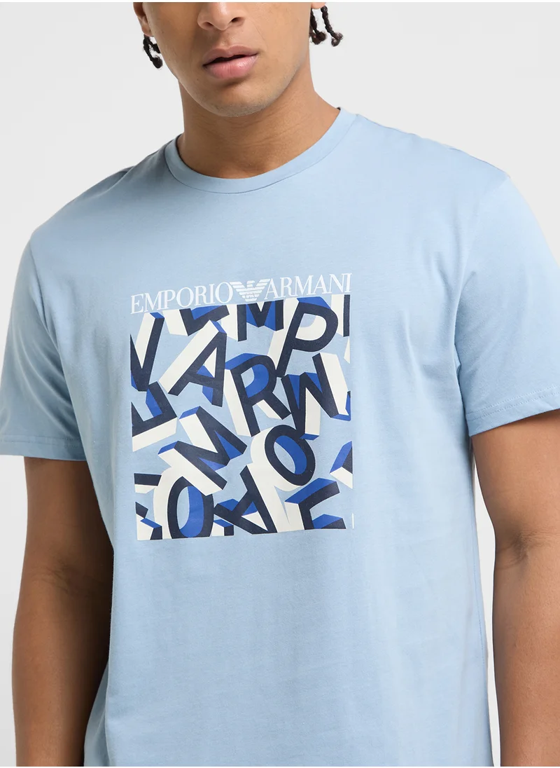 EMPORIO ARMANI Beachwear Logo Crew Neck T-Shirt
