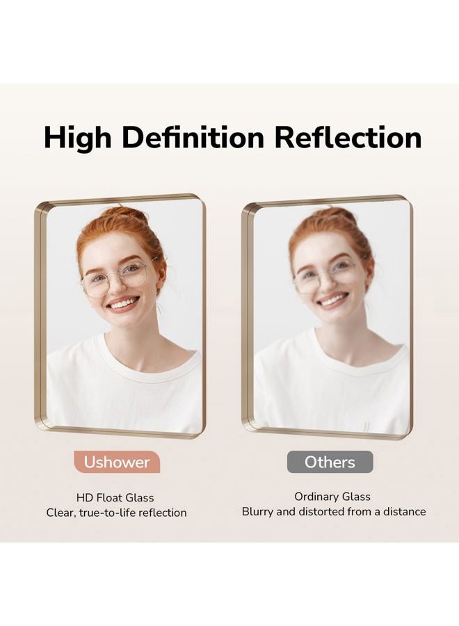 USHOWER Gold Bathroom Mirrors 22"x30" 2 Pack, Brushed Gold Rounded Rectangle Mirrors for Over Sink, Aluminum Frame, Anti-Rust, Tempered Glass, Horizontal or Vertical Mounted - Image 3