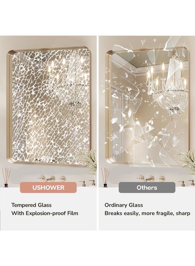USHOWER Gold Bathroom Mirrors 22"x30" 2 Pack, Brushed Gold Rounded Rectangle Mirrors for Over Sink, Aluminum Frame, Anti-Rust, Tempered Glass, Horizontal or Vertical Mounted - Image 5