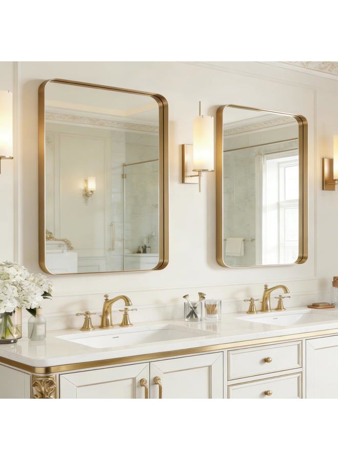 USHOWER Gold Bathroom Mirrors 22"x30" 2 Pack, Brushed Gold Rounded Rectangle Mirrors for Over Sink, Aluminum Frame, Anti-Rust, Tempered Glass, Horizontal or Vertical Mounted - Image 1