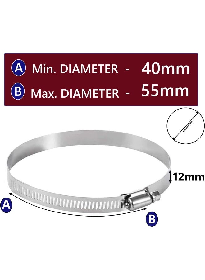 Poaker 4Pcs Gi Hose Clips - Adjustable Worm Drive Pipe Clamps For Securing Hose Connections In Gas Lines, Water Pipes, Industrial Hoses, Oil Pipes, And More (40Mm To 55Mm)  - Image 2