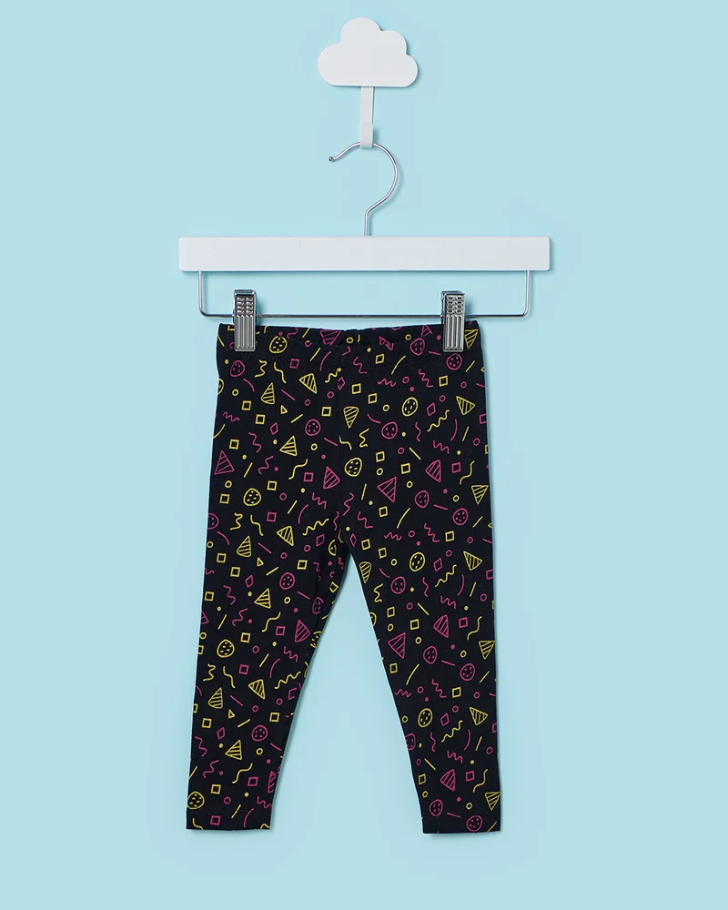 REDTAG Infant Girls Black Printed Skinny Fit Leggings